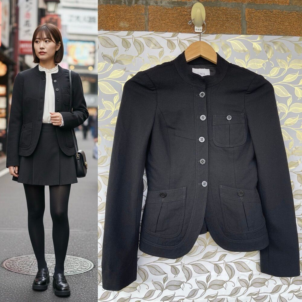 UMA Estnation Black Military Blazer | Dark Academia Stand Collar Jacket 38/4